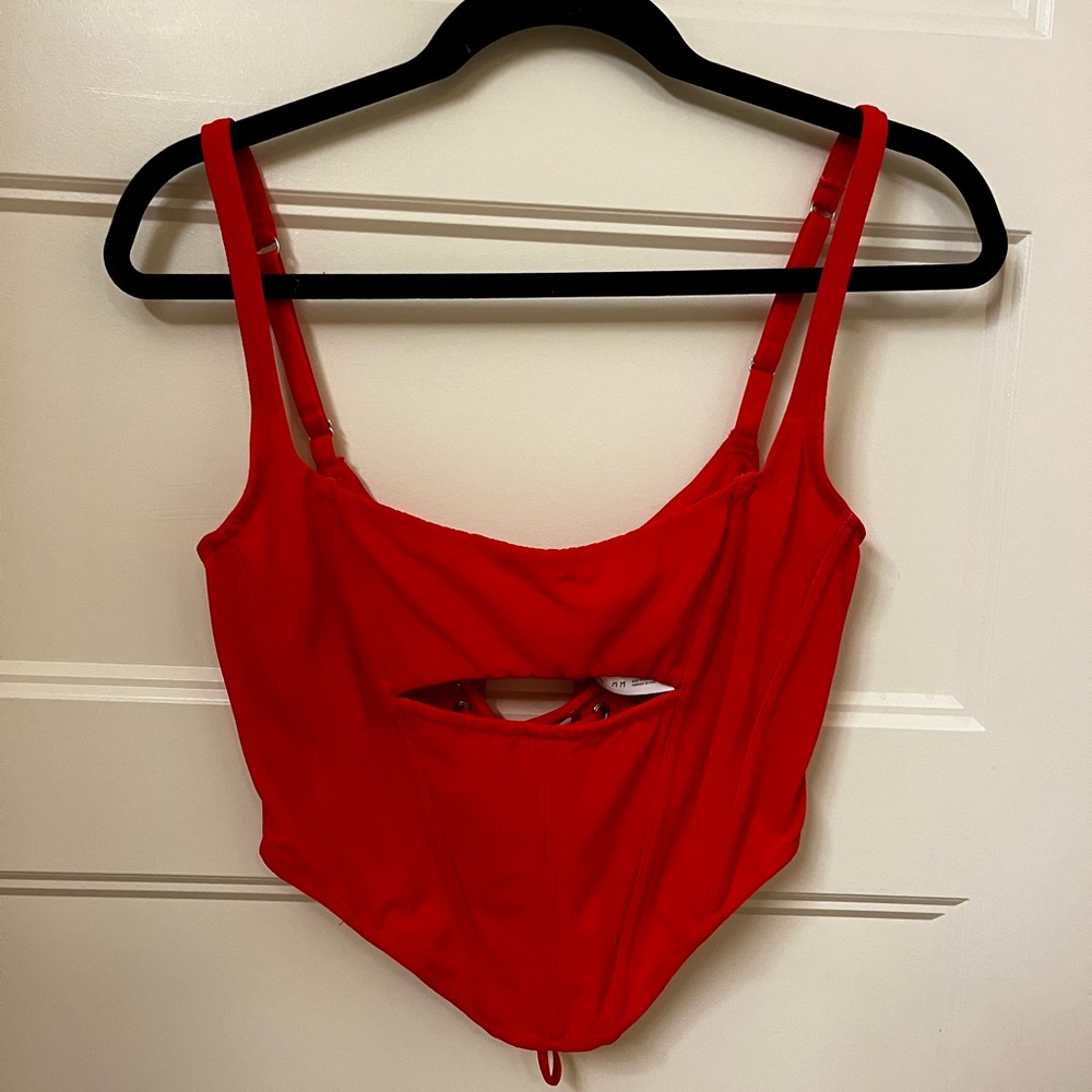 Urban Outfitters Out From Under Spitfire Mesh Cutout Corset Bright Red M